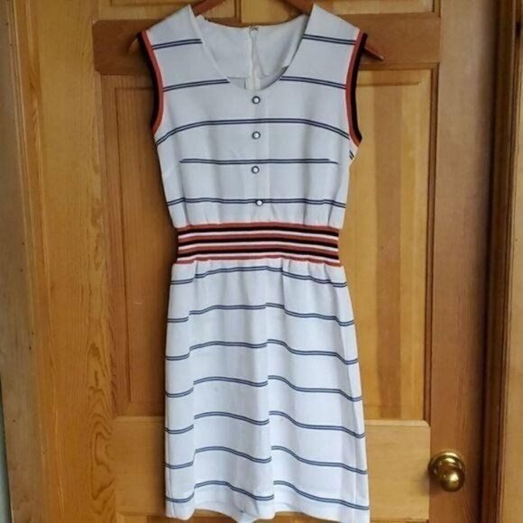 Vintage Embellished Stretch Banded Waist Sleeeveless Zippered Sz S Dress - Picture 1 of 8